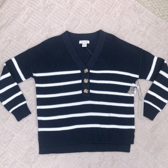 NEW Rachel Zoe Navy White Striped Knit Pullover Sweater - Picture 2 of 14